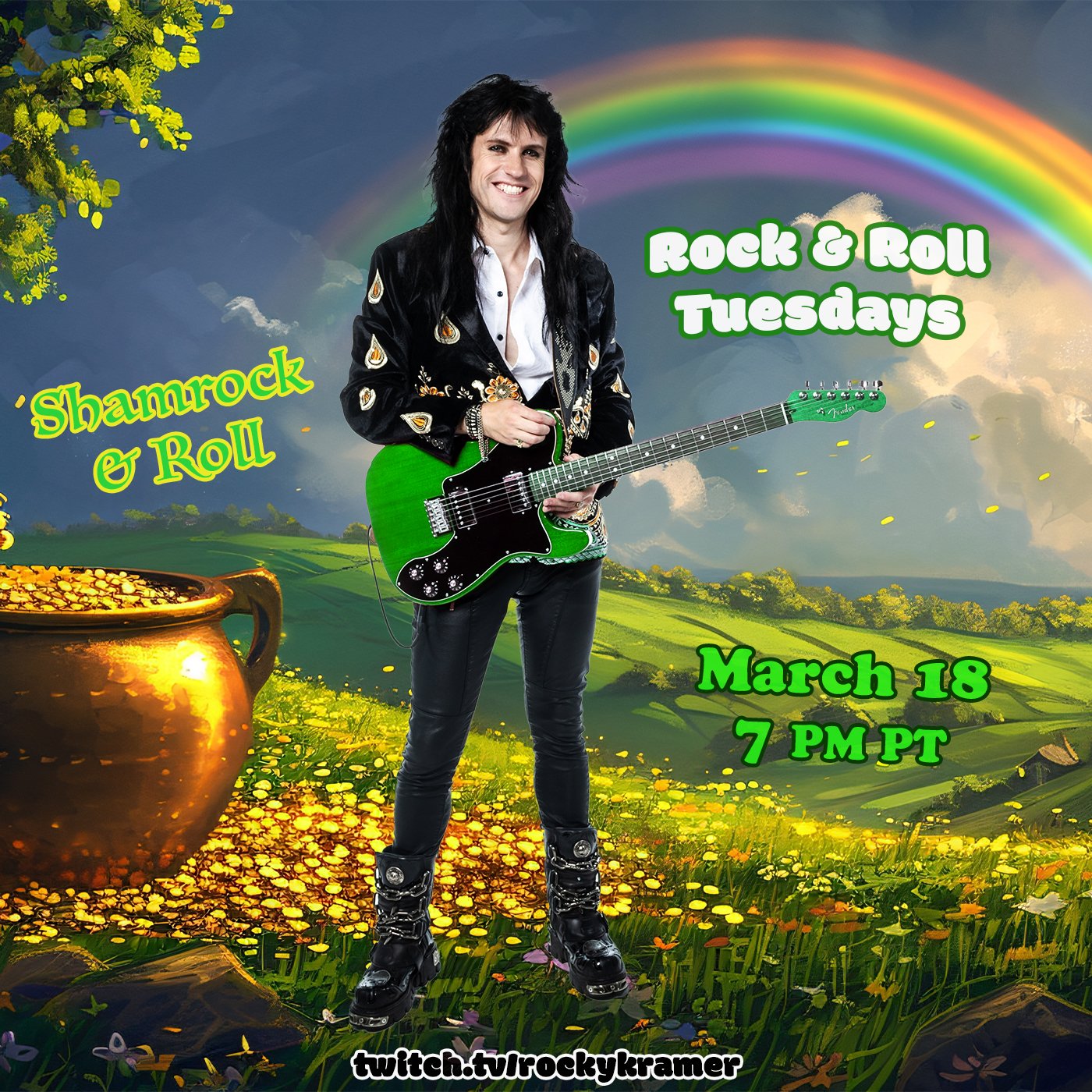 Rocky Kramer’s Rock & Roll Tuesdays Presents “Shamrock & Roll” On Tuesday, March 18th, 2025 7 PM PT on Twitch